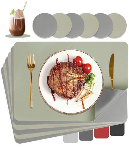 Sets de table lavables en cuir résistant à la chaleur vert sauge antidérapant - 2