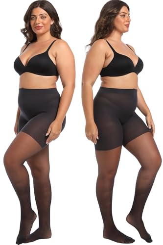 Image of Women's Plus Size Control Top Tights 15 Den, Durable Semi Opaque Pantyhose, Ultra-Soft Stretchy Opaque Control Tights
