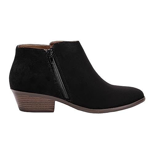 Women’s Low Heel Ankle Booties – Side Zipper Western Style Stacked Heel Boot – Faux Suede or Faux Leather – TIFF2