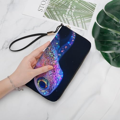 Glitter Squid Clutch Wallet Wristlet Long Handbag PU Leather with Card Slots Cash Coin Pocket for Women Men4