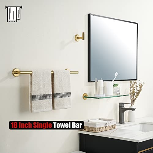 Jqk Bath Towel Bar Brushed Gold, 18 Inch 304 Stainless Steel Thicken 0.8Mm Towel Rack Bathroom, Towel Holder Wall Mount, Total Length 20.47 Inch Tb110L18-Bg #TOP4