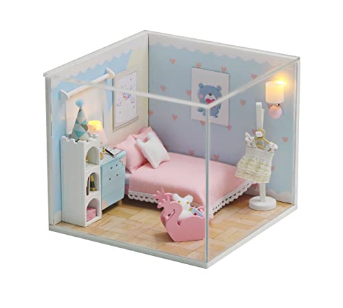 3D Doll House Miniature with Furniture,DIY House Kit Creative Room Kit with Dust Proof 1:24 Scale Creative Room,with Wooden Furniture Light Gift ,Children, Young and Adult DIY House (Dream Room)