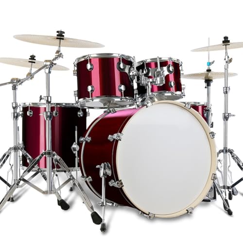 5-piece Complete Drum Set Full Size Complete Adult Drum Set w/Cymbal Stands, Stool, Sticks Professional Percussion Instrument(Wi