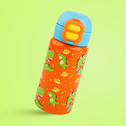 Image of Kids Water Bottle - Water Bottles for School - Dualcap Sipper WaterBottle for Kids - Waterbottle for Girls and Boys, Stainless Steel 316, Spill-Proof, BPA-Free, Perfect for School and Play, Dinos