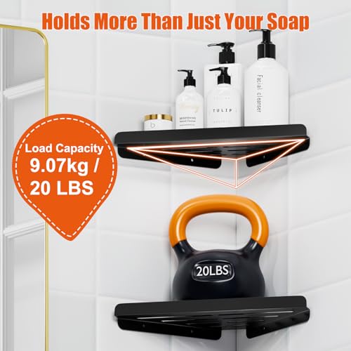 Fikoksol Shower Caddy, 4 Pack Bathroom Corner Shelf, Triangle Shelf Storage for Bathroom Shower, Black Metal Shower Shelf & Rustproof Wall Mounted Adhsive Glue Organizer Accessories and Essentials — view 3