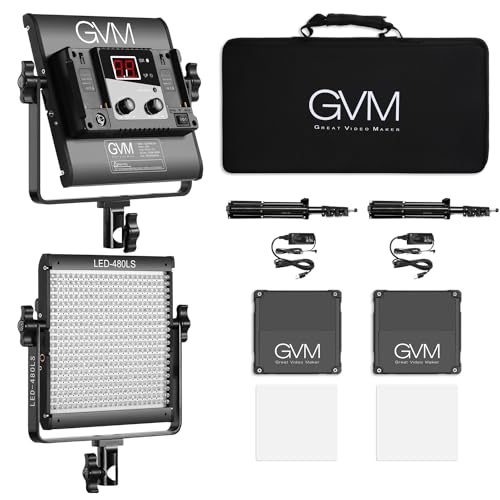 GVM 2 Pack LED Video Lighting Kits with APP Control, Bi-Color Variable 2300K~6800K with Digital Display Brightness of 10~100% for Video Photography, CRI97+ TLCI97 Led Video Light Panel +Barndoor