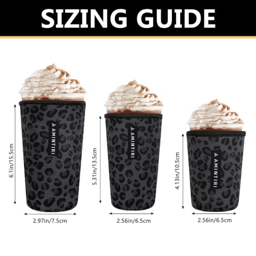 Image of 3 Pack Reusable Sleeve for Iced Coffee Cup, Coffee Neoprene Sleeve for Iced&Hot Drinks, Coffee Sleeve Compatible with Starbucks, Dunkin Coffee Cup. (Black Leopard Walk)