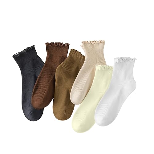 Image of DQCUTE Women's Ruffled Ankle Boot Socks - Soft Knit Cotton Lettuce Trim Crew Socks for Teen Women 6 Pairs