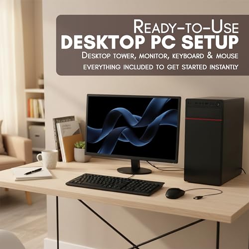 Image of Core i3 Desktop Computer Full Setup | 8GB RAM | 512GB SSD | 19-Inch LED Monitor | Keyboard, Mouse, WiFi | Windows 11 Pro | MS Office Trial | Office & Home PC (Black)