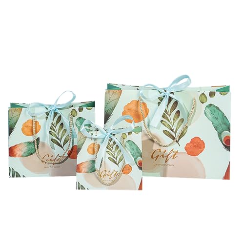 Paquete de 15 bolsas florales y canto pájaros con pajarita, papel tema rosa verde for regalos fiesta, cosméticos embalajes(Groen)