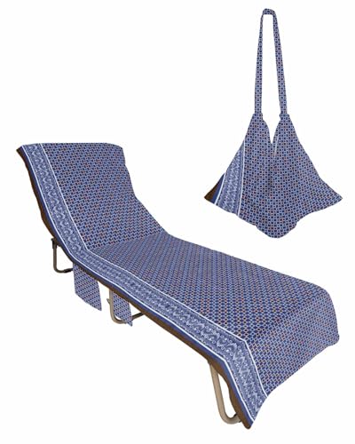 Blue Geometric Beach Lounge Chair Towel Cover, Soft Chaise Lounge Towel with Side Pockets Patio Pool Chairs Cover for Beach/Pool Sunbathing 29x85 Contemporary Abstract Ethnic Floral Boho