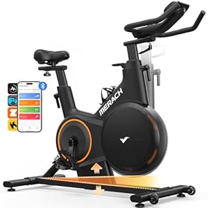 MERACH Exercise Bike with LCD Display, Stationary Bike with Exclusive App for Customized Exercise Plans, Quiet Indoor Cycling Bike Exercise Equipment for Home Gym Use, 300lbs Weight Capacity