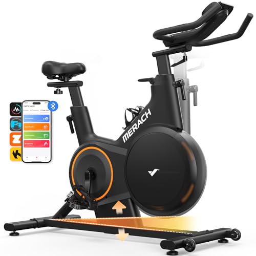 MERACH Exercise Bike with LED Display, Stationary Bike with Exclusive App for Customized Exercise Plans, Quiet Indoor Cycling Bike Exercise Equipment