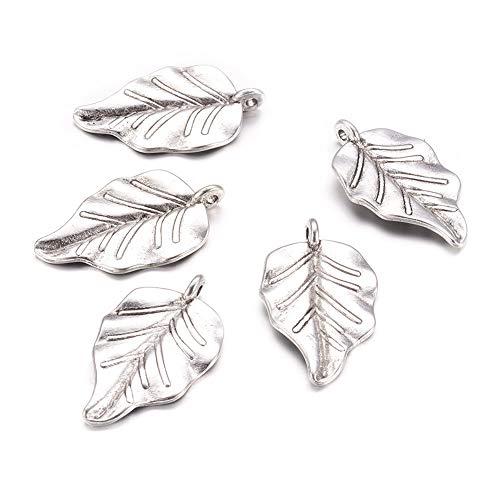 Pandahall 10Pcs Antique Silver Leaf Alloy Charms 32x18x2mm Tibetan Style