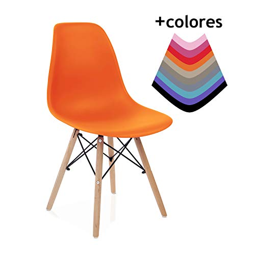 duehome - Nordik - Silla de Comedor, Salon, Cocina o Escritorio, Patas Madera Haya, Dimensiones: 47 x 56 x 81 cm de Altura (Naranja)