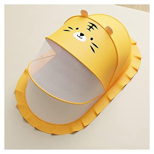 borfieon Mosquitera para Bebé con Dosel Emergente, Tres Tamaños Adecuados para Niños de 0 a 3 Años, Red con Dosel Autoportante Portátil con Cremallera Tienda de Campaña para Niñas,Yellow,50.3in