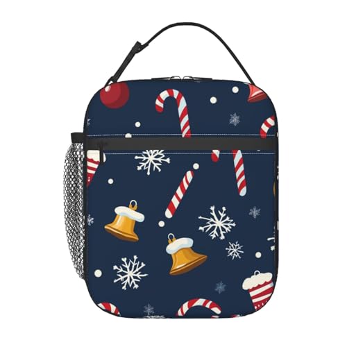 Woltant Lonchera aislada con diseño de bastón de caramelo y copos de nieve para adultos, portátil, para oficina, trabajo, picnic, viajes