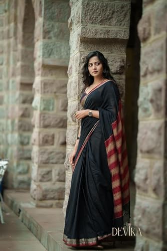 Image of DEVIKA TEXTILES Black Gouthami Narayanpet Pure Cotton Saree | Lightweight & Elegant Saree for Women