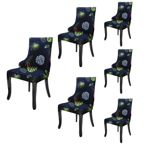 Image of House of Quirk Wingback American Side Chair Slipcover-Accent Chair Cover Slipcover with Arm,Washable Dining Chair with Nailed Trim Protector for Dining Living Room Pack of 6 (Tropical Teal)