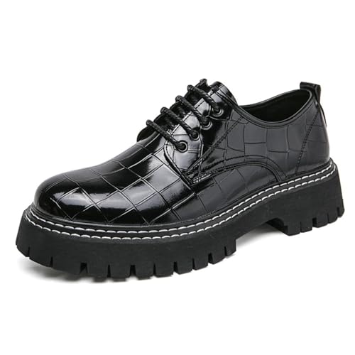Men's Alligator Print Pattern Leather Platform Lace Up Dress Shoes Round Toe Non Slip Comfortable Lug Sole for Formal Weddings Parties Business Office Daily