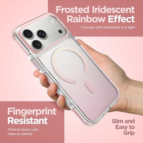Image of Magnetic Case for iPhone 17 Pro [Compatible with Magsafe] [Anti-Yellowing] [1 Screen Protector] Slim Clear Iridescent Case for iPhone 17 Pro 6.3 inch 2025, Pink
