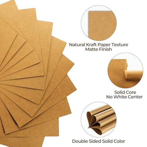 Ohuhu Brown Kraft Cardstock Thick Paper 100 Sheets - 8.5" x 11" Heavyweight 80 lb/216 gsm Card Stock for Crafts and DIY Card Making - Image 5