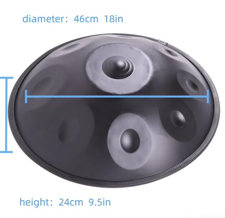 Hangpan negro de 9 tonos de 18 pulgadas - Instrumento de percusión hecho a mano