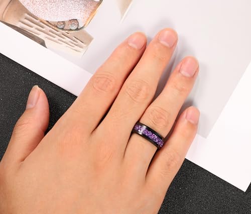 NUNCAD Black Tungsten Ring, Men's Wedding Rings with Blue/Amethyst/Galaxy Opal Ring 4mm 8mm Engagement Promise Ring Comfort Fit Size 5-123