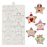 Picture of Christmas Star Fondant Moulds, Elk Snowflake Cake Decorating Silicone Moulds, Gift Box Polymer Clay Moulds for DIY Baking Candy, Chocolate, Bread, Mousse, Cookies, Epoxy Resin, Soap, Candles