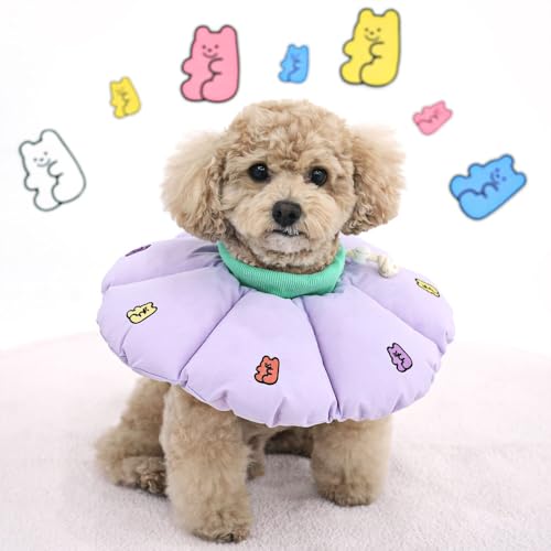PARISDOG 犬 量 エリザベスカラー ドーナツ型 枕 ケアー用品 生活防水 ポリエステル 綿素材 皮膚保護 小型犬 ソフト パリスドッグ 正規品 【ジェリーベアエリザベスカラー】(バイオレット、Lサイズ)