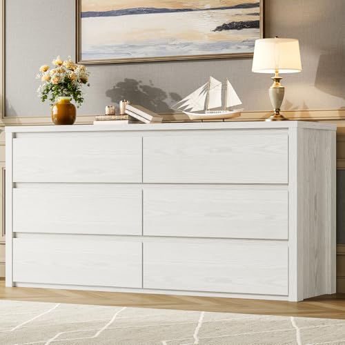 GarveeHome 6 Drawer Dresser for Bedroom, Wide Wood Chest of Drawers Handle Free, Large Modern Dresser Storage Cabinet for Living Room, Hallway Entryway