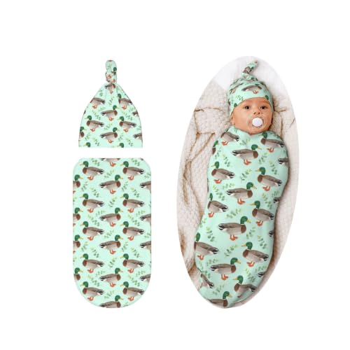 Image of Mallard Duck Baby Stuff Swaddle Blanket with Hat, Newborn Blanket Set
