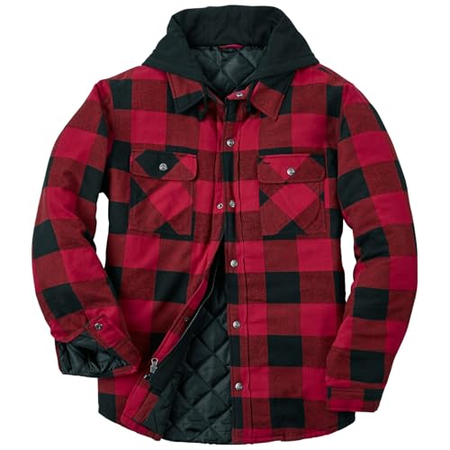 Mason Signature Men's Hooded Flannel Shirt Jacket, XL, Red-Black-Plaid