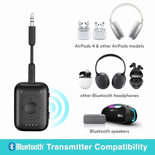 Image of MEE audio Connect Air Pro Bluetooth Wireless Audio Transmitter & Receiver for AirPods or Bluetooth Headphones, 2-in-1 Adapter with Detachable Cable 3.5mm Aux Audio Jack for Airplanes, Auto, Gym, Black