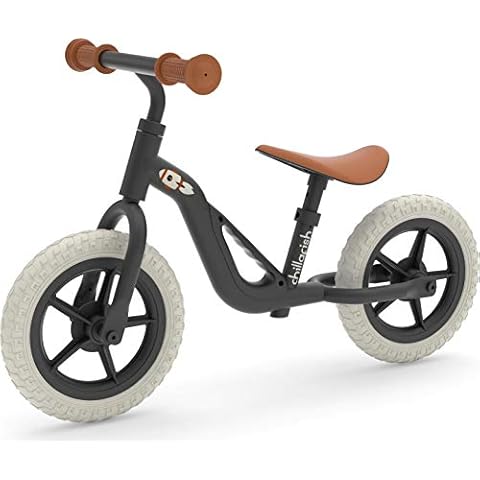 Chillafish Charlie lightweight toddler balance bike with carry handle, adjustable seat and handlebar, puncture-proof 10-inch wheels, and custom molded seat, for kids 18-48 months. Black Cover
