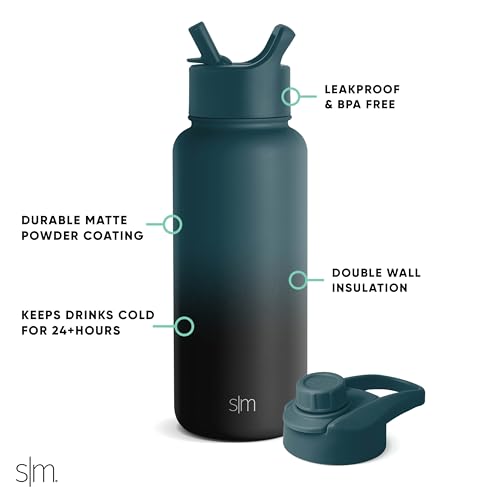 Image of Simple Modern Water Bottle with Straw and Chug Lid Vacuum Insulated Stainless Steel Metal Thermos Bottles | Reusable Leak Proof BPA-Free Flask for Gym, Sports| Summit Collection | 32oz, Moonlight