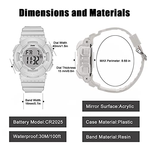 Fembw Sport Digital Chronograph Watch With 7-Color Backlight Alarm And Stopwatch, Resin Strap (White) #TOP5