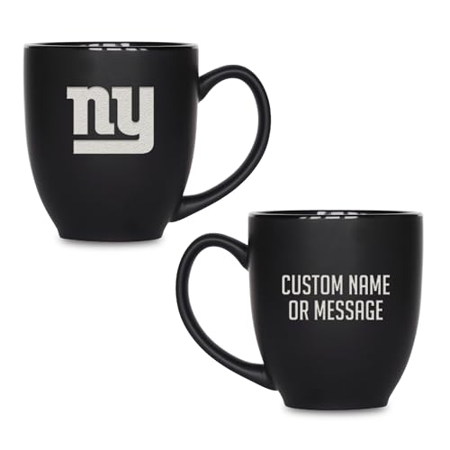 Image of Rico Industries NFL Football 15oz Personalized Laser Engraved Matte Black Ceramic Bistro Mug - For Hot or Cold Drinks