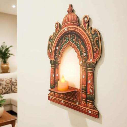 Image of SATYAM KRAFT 1 Pcs DIY Jharokha Jarukha 2D Look Decorative Wooden MDF Wall Hanging for Gifting, Traditional Showpiece for Home Decor, Living Room Decor, Wedding & Festival Decoration Items