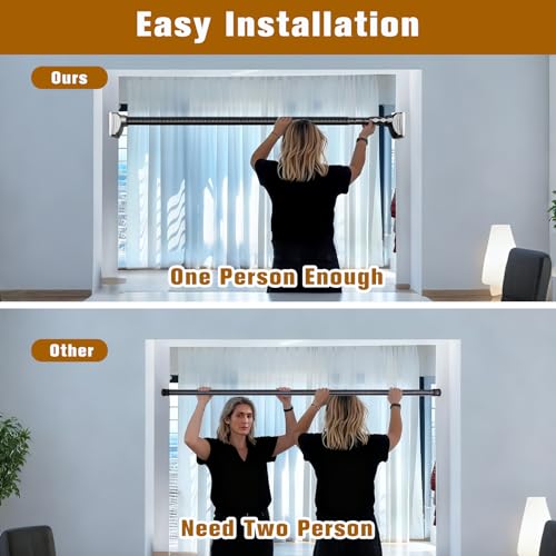 One-Click Tension Curtain Rod 40-67" Adjustable Shower Rod Black No Drilling for Window Bathroom Closet Room Divider Extra Long Curtain Rod by YMDparts - Used condition - Image 9