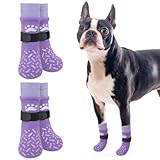SCENEREAL Dog Socks to Prevent Licking Paws for Hot/Cold Pavement, Anti Slip High Top Dog Grip Socks for Hardwood Floors, Dog Shoes Booties&Paw Protector for Small Medium Large Senior Dog, Purple S