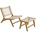 Outsunny Gartensessel mit Hocker 2-teilig Akazienholz Outdoor Loungesessel mit Rattan-Sitz Boho-Stil verstellbare Füße, Polyrattan Lounge Set bis 160 kg Gartensessel für Garten Balkon Beige