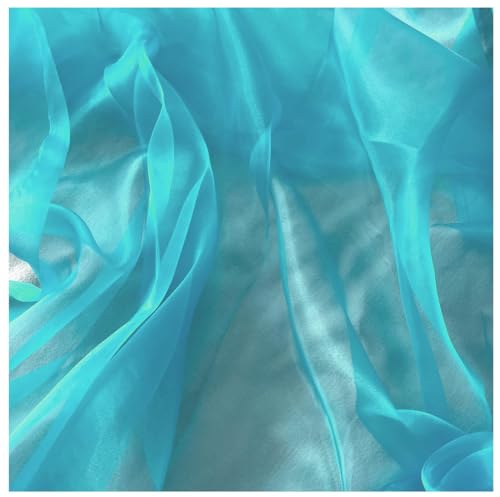Image of MDS Pack of 10 Yard Sheer Organza Fabric for Wedding Party Home Event Banquet Decorations, Backdrop Curtain Craft Dress Sewing Fashion DIY Crystal Organza Tulle Fabric Bolt 44 inch Wide - Light Teal