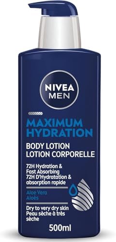 NIVEA MEN Maximum Hydration Body Lotion for Dry to Very Dry Skin, 72-Hr Moisture, Fast-Absorbing Body Moisturizer for Men with Aloe Vera, 500 ml