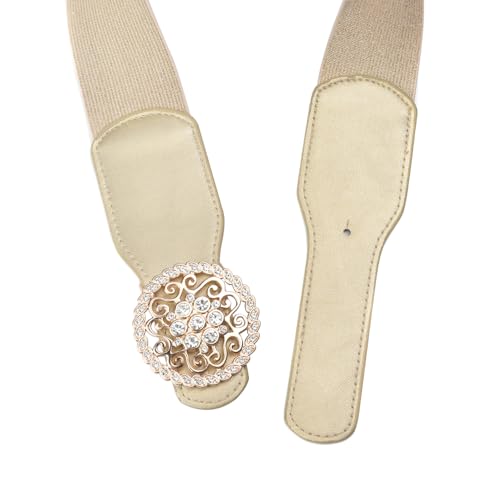 Women’s Waist Belts Elastic Stretch with Rhinestone Hollow Gold Buckle3