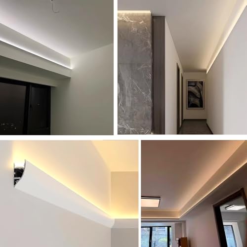 Canal difusor LED para iluminación de cala en techos de dormitorios y salones modernos 7