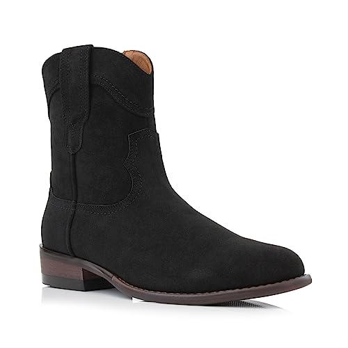 Ferro Aldo Austin Men's Classic Western Cowboy Boot | High-Top Ankle Boot with Convenient Side Zipper | MFA806086 | in Black Suede, Size 10