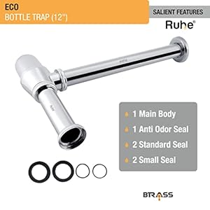 Ruhe® Brass Bottle Trap for Washbasins | Bottle Trap With Wall Flange and 12 Inches Pipe | Chrome Finish Bottle Trap for Basins and Sinks