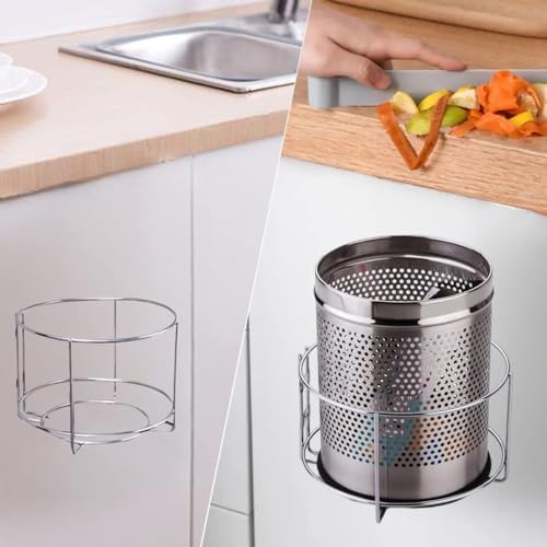 Image of Stainless Steel Open-Top Dustbin Holder Trash Bin Holder Kitchen Storage Wall Mount Modular Kitchen Fixture Hold 10 inch Width Dustbin Stand For Kitchen Cabinet(Pack of 1)(NHSP)