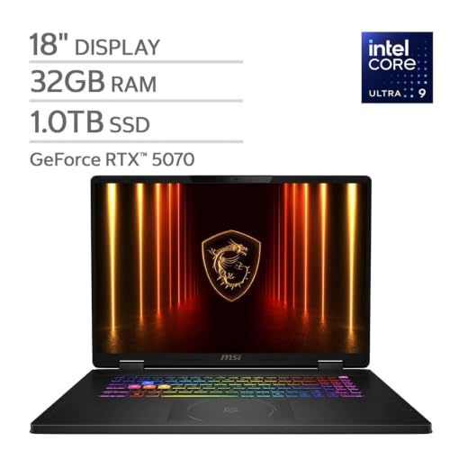 Image of msi Crosshair 18 HX AI Gaming Laptop, 18-inch 2.5K QHD+ 240Hz Display, Intel Core Ultra 9 275HX, NVIDIA RTX 5070, 32GB DDR5 RAM, 2TB NVMe SSD, RGB Backlit Keyboard, Windows 11 Pro w /Accessories